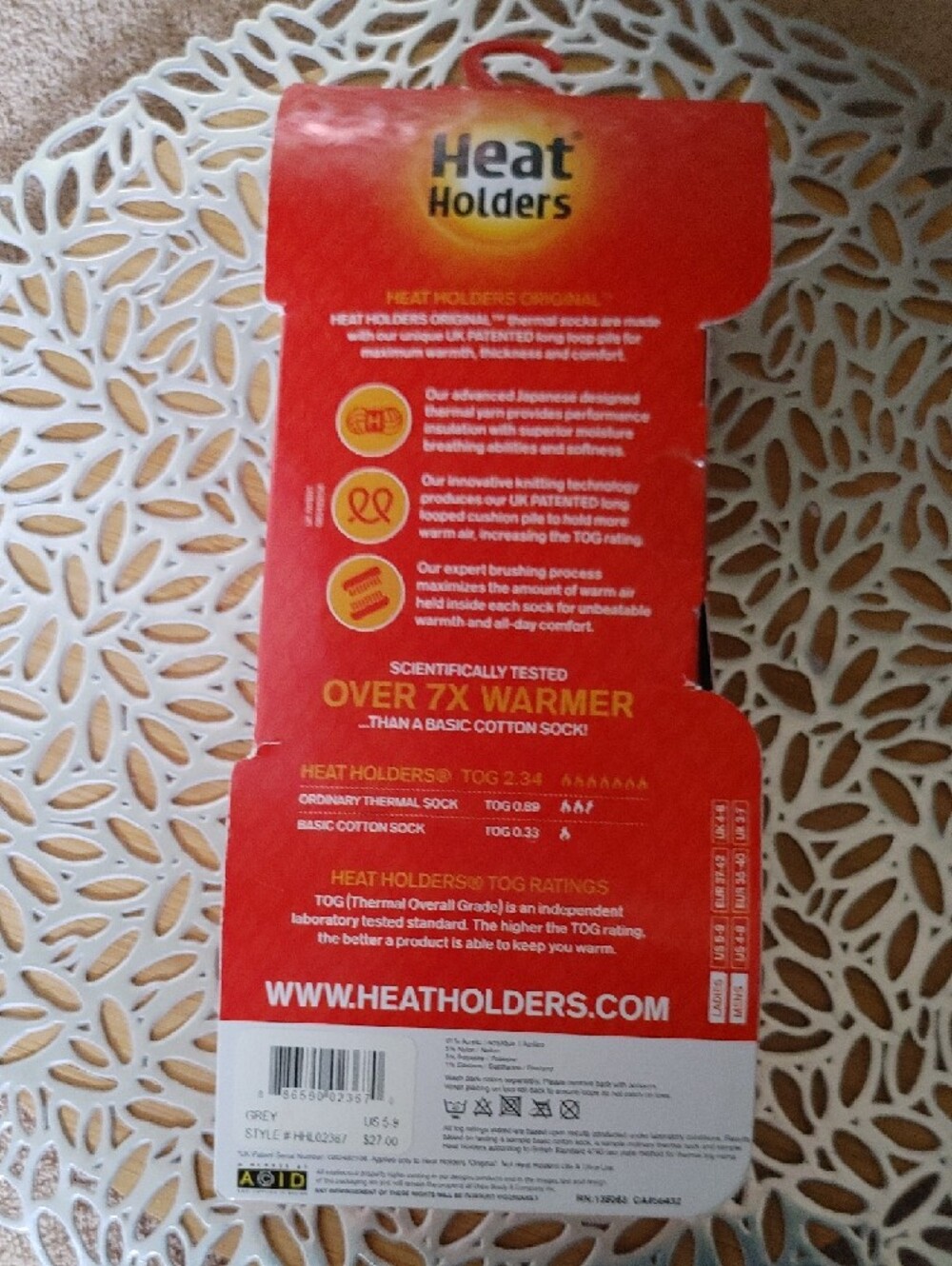 Heat Holders Men’s Thermal Athletic Socks - Gray, White & Red Accent - Picture 2 of 2